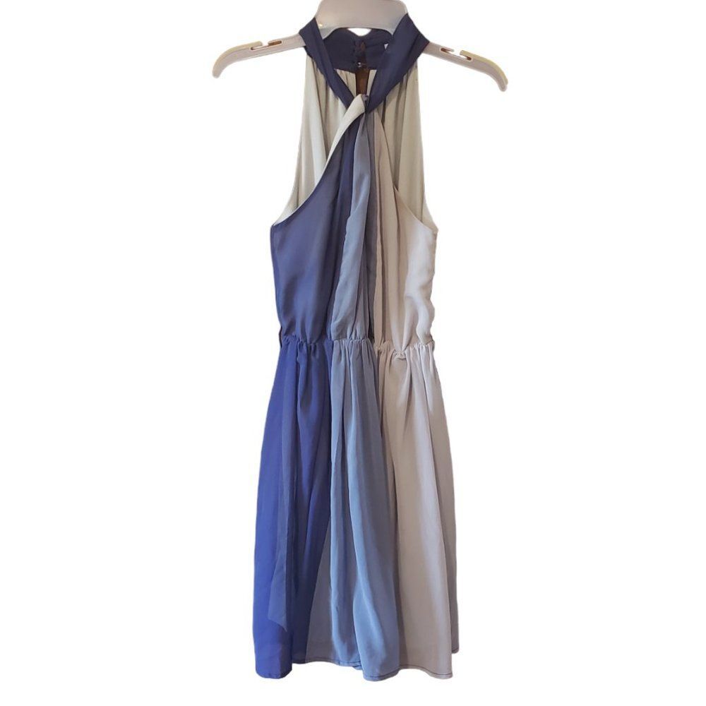 Ya Los Angeles Silk Halter Dress Sz M Ombre Purple Twist Front Fully Lined